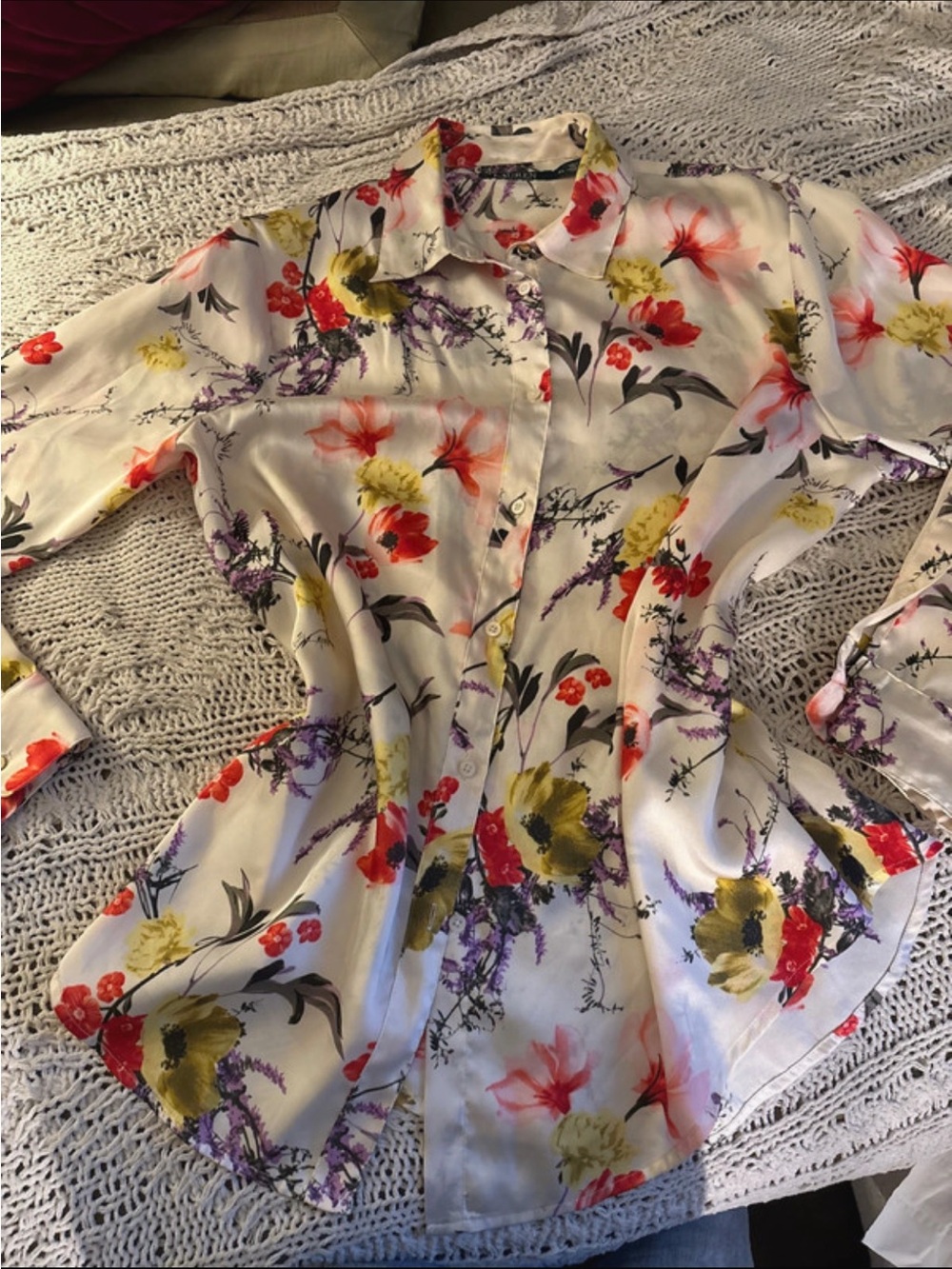 Vintage Ralph Lauren-Floral Button-Down Satin Blouse
